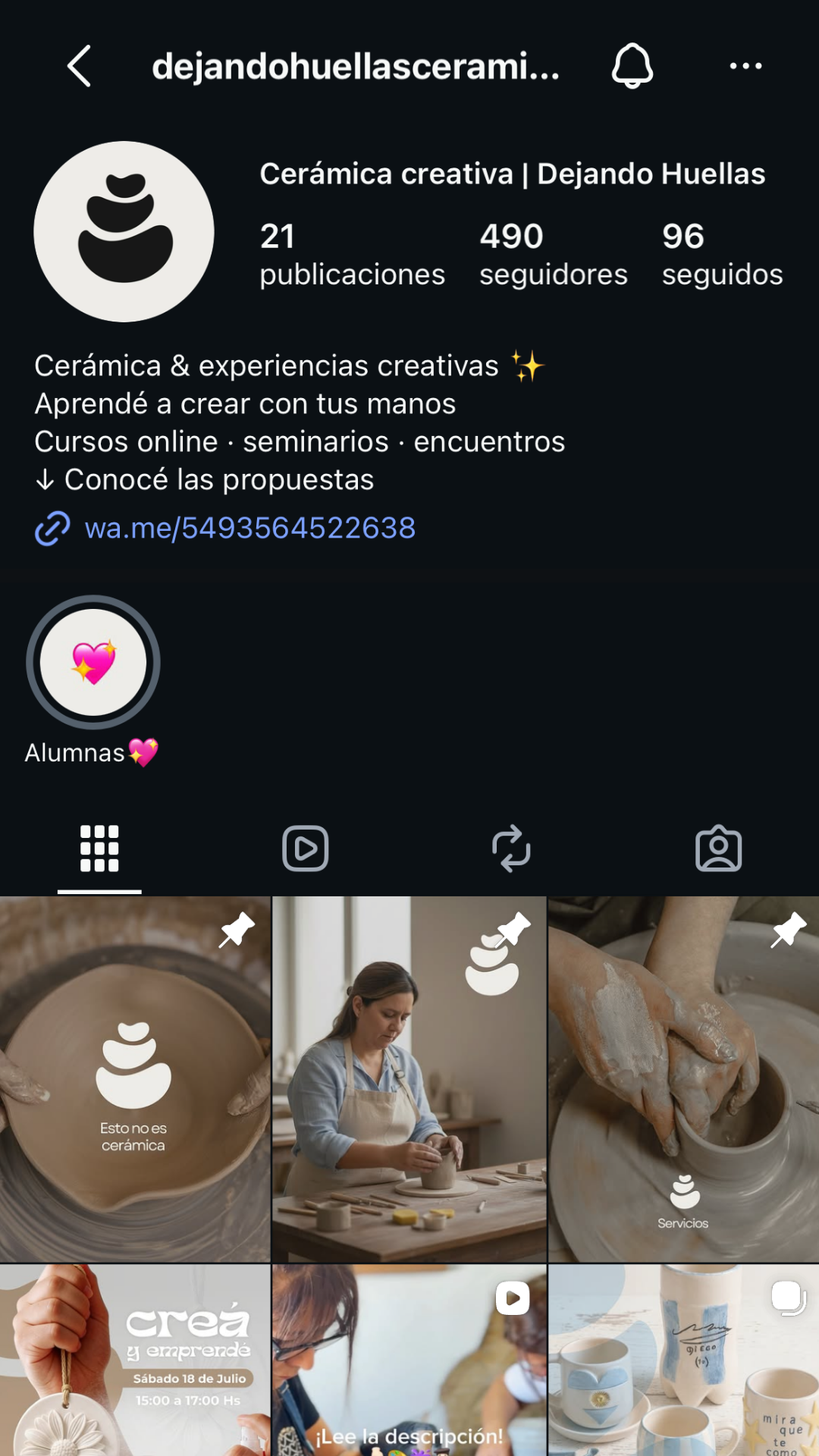 Feed de Instagram de Dejando Huellas Cerámica