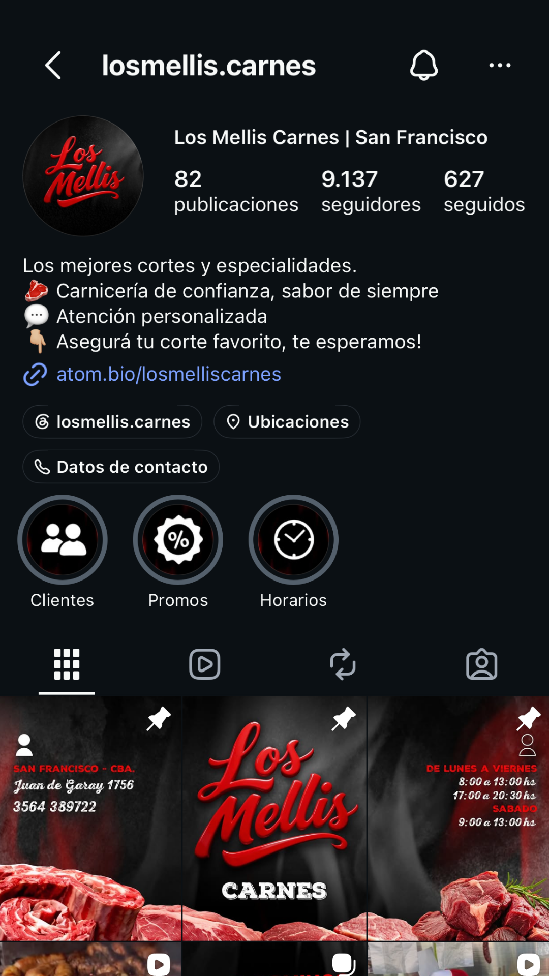 Feed de Instagram de Los Mellis Carnes